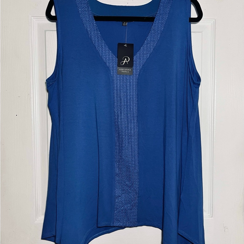 Adrianna Papell Blue Asymmetrical Sleeveless Tank Top Sz 2X